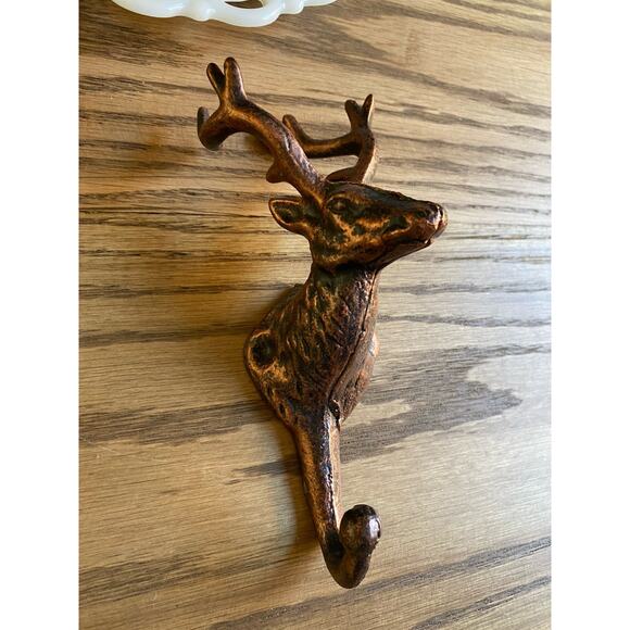Rustic Reindeer Elk Deer Head Coat Hook Coppertone Metal - Picture 2 of 4